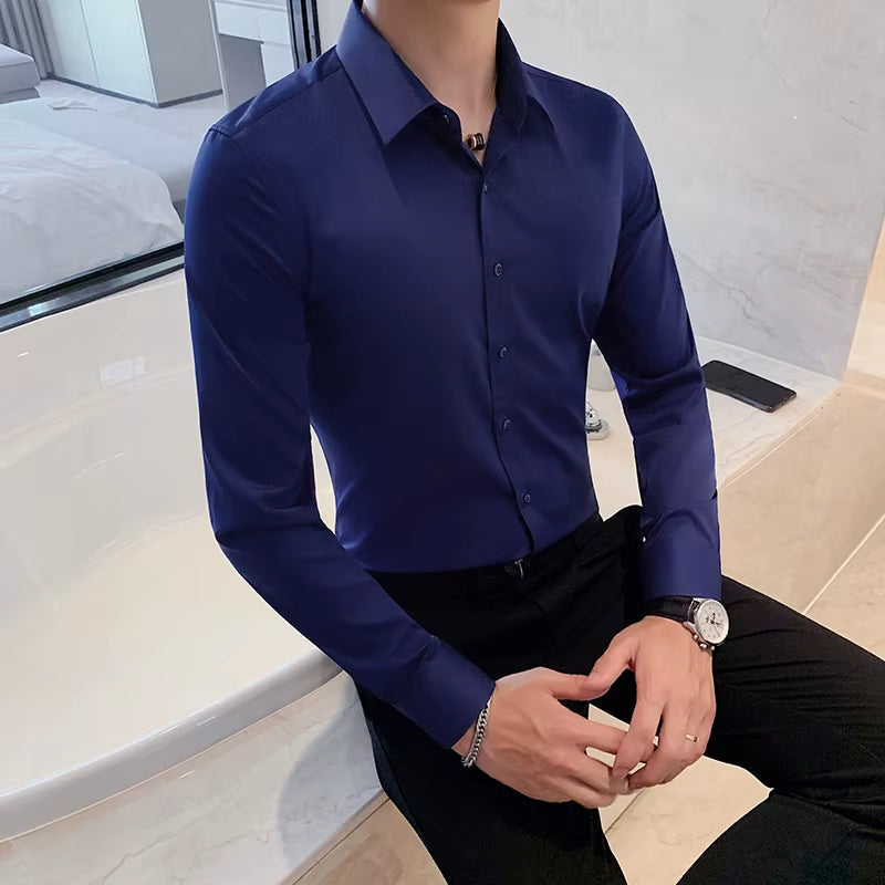 Stylish Slim Fit Long Sleeve Men's Dress Shirts - Perfect for Business and Formal Occasions