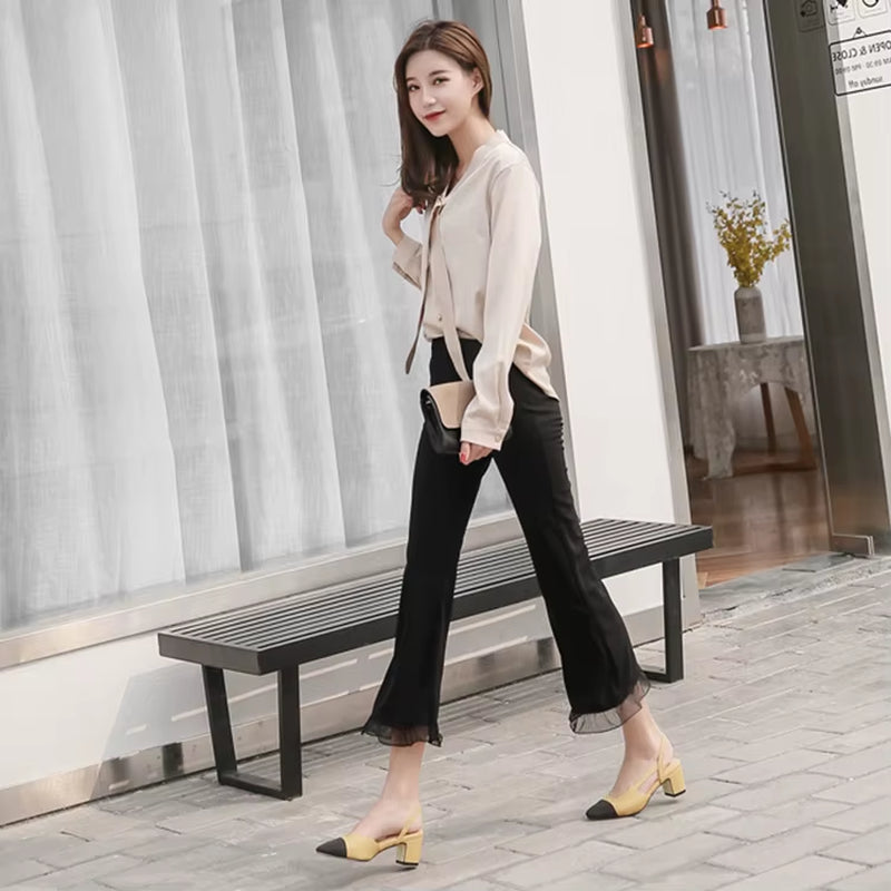 Famous Brand Black/Apricot Mixed Color Sandals Women Square Toe Cutout Summer Shoes Chunky Heel Gladiator Sandalias Mujer 165