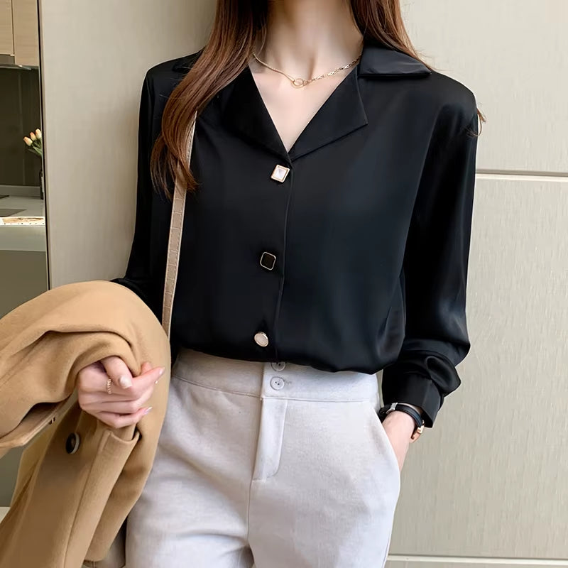 Shirt Women Long Sleeve Office Lady Suit Collar Black White Blouse Shirt Women Tops Blusas Mujer De Moda Shirts Female E127