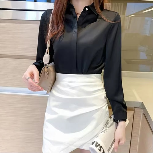 Shirts Women Long Sleeve Shirts Blouses for Women Satin Clothing Shirt Office Lady Solid Silk Shirt Blouse New Fashion Tops