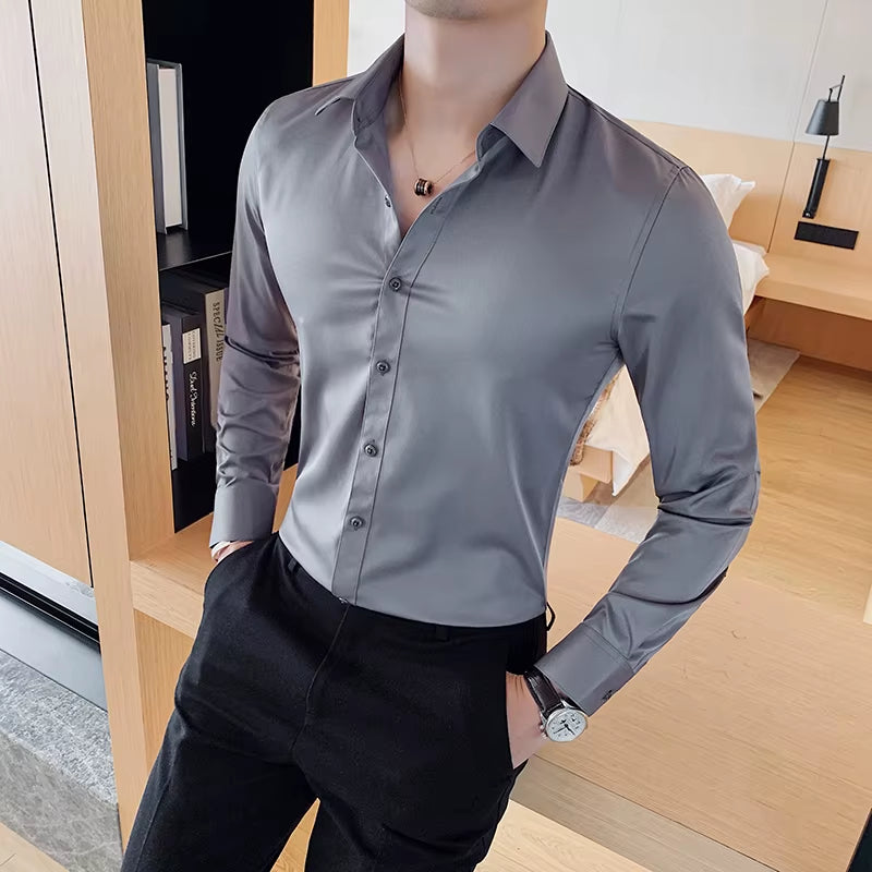 Stylish Slim Fit Long Sleeve Men's Dress Shirts - Perfect for Business and Formal Occasions