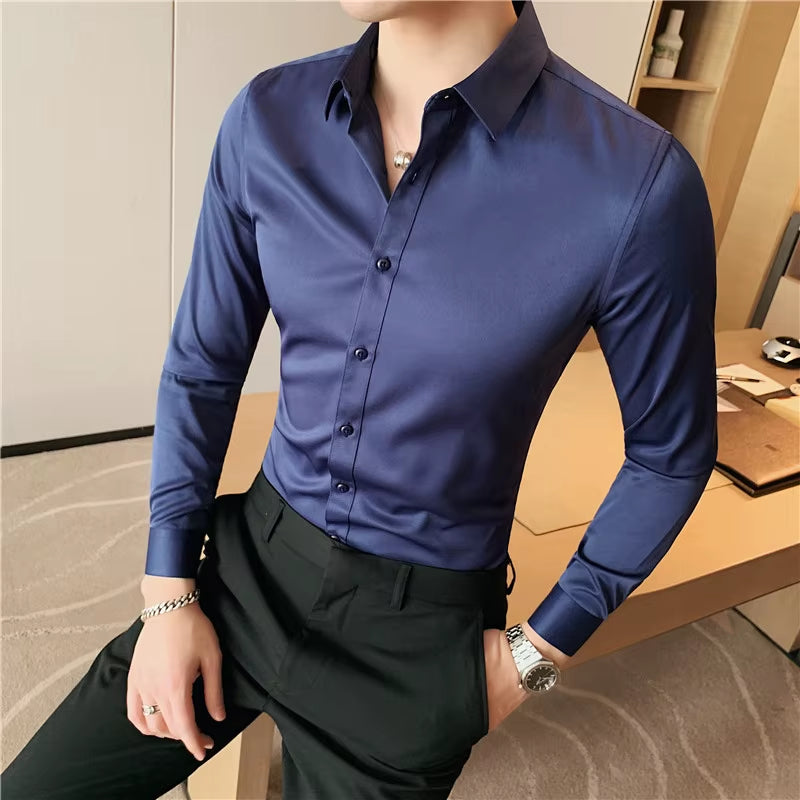 Stylish Slim Fit Long Sleeve Men's Dress Shirts - Perfect for Business and Formal Occasions