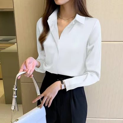 Shirts Women Long Sleeve Shirts Blouses for Women Satin Clothing Shirt Office Lady Solid Silk Shirt Blouse New Fashion Tops