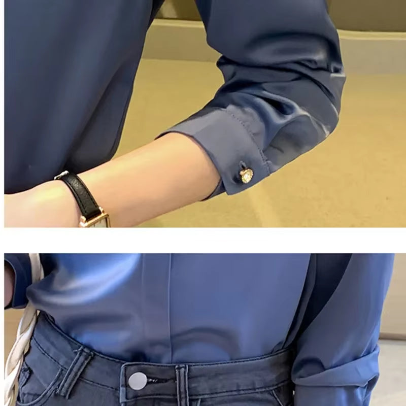 Shirts Women Long Sleeve Shirts Blouses for Women Satin Clothing Shirt Office Lady Solid Silk Shirt Blouse New Fashion Tops