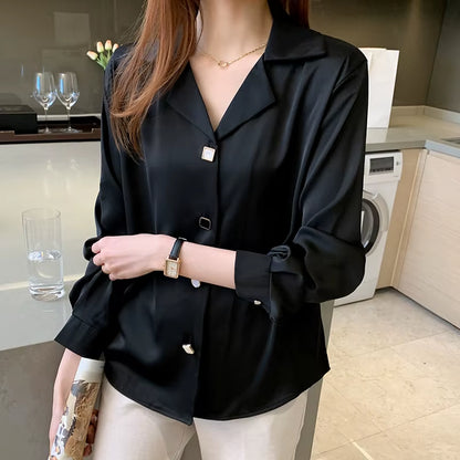Shirt Women Long Sleeve Office Lady Suit Collar Black White Blouse Shirt Women Tops Blusas Mujer De Moda Shirts Female E127