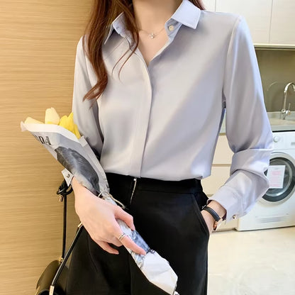 Shirts Women Long Sleeve Shirts Blouses for Women Satin Clothing Shirt Office Lady Solid Silk Shirt Blouse New Fashion Tops