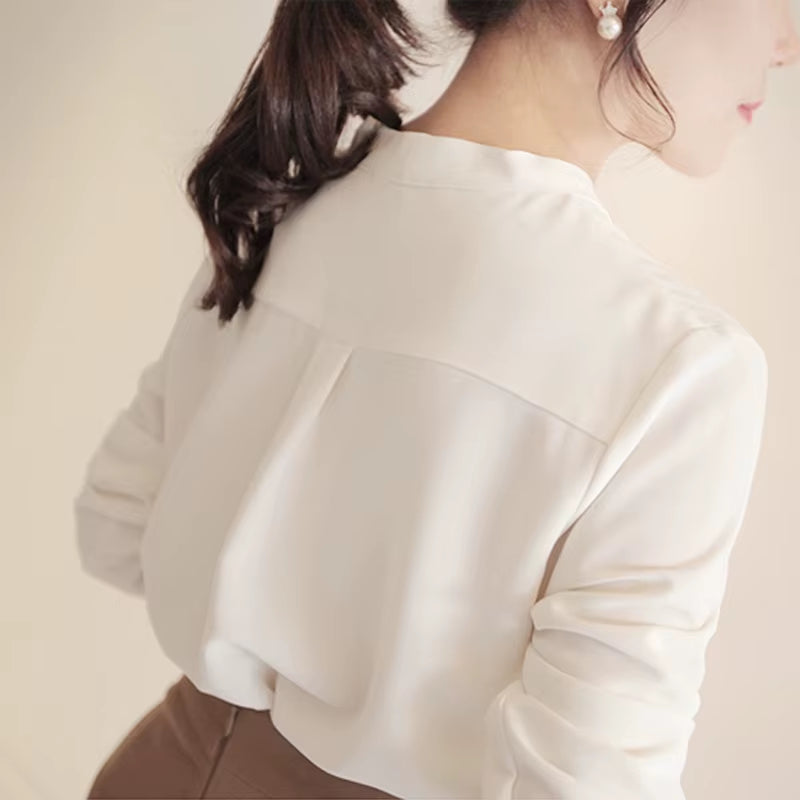 Women Shirts Long Sleeve Solid White Chiffon Office Blouse Women Clothes Womens Tops and Blouses Blusas Mujer De Moda 2024 A403
