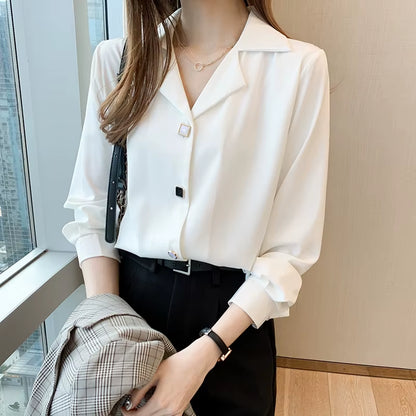 Shirt Women Long Sleeve Office Lady Suit Collar Black White Blouse Shirt Women Tops Blusas Mujer De Moda Shirts Female E127
