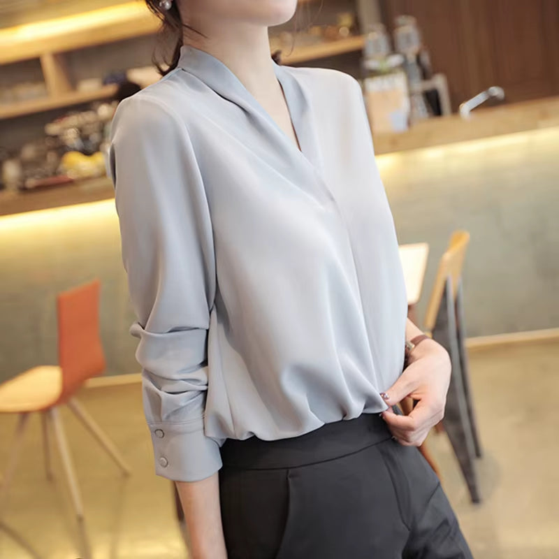 Women Shirts Long Sleeve Solid White Chiffon Office Blouse Women Clothes Womens Tops and Blouses Blusas Mujer De Moda 2024 A403