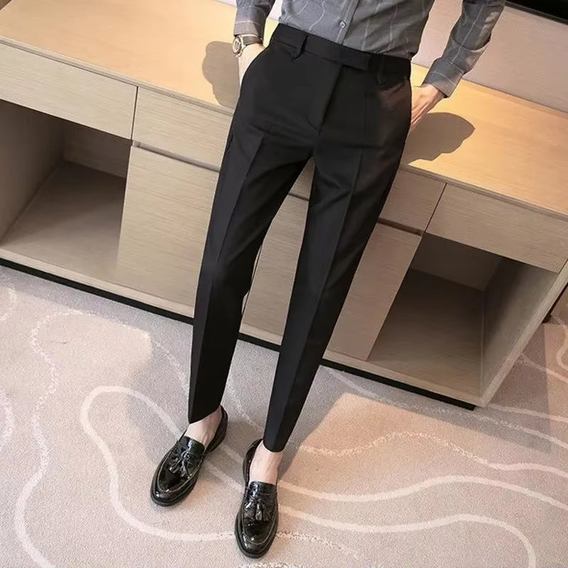 British Gentleman'S Coffee Color Suit Pants Small Footed Business Draped Style Men'S Trousers Elegant Casual Chic