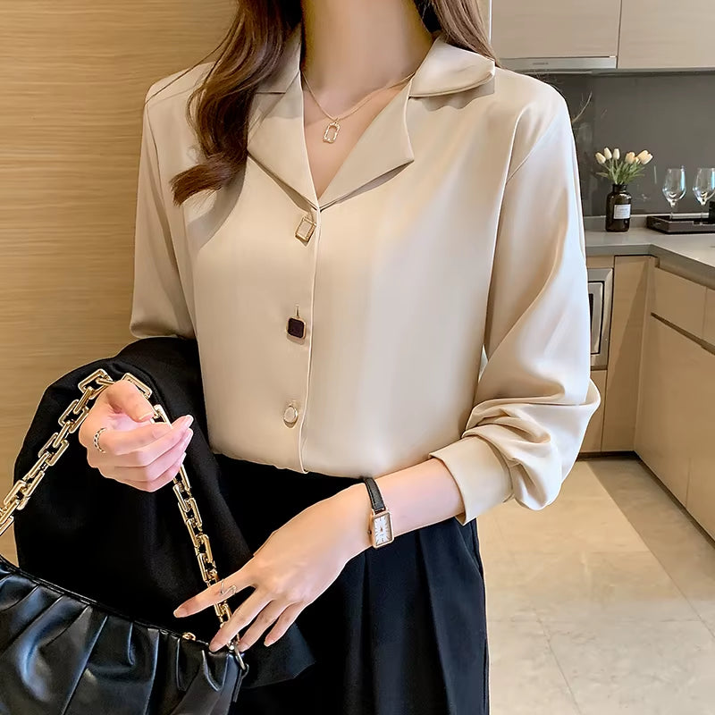 Shirt Women Long Sleeve Office Lady Suit Collar Black White Blouse Shirt Women Tops Blusas Mujer De Moda Shirts Female E127