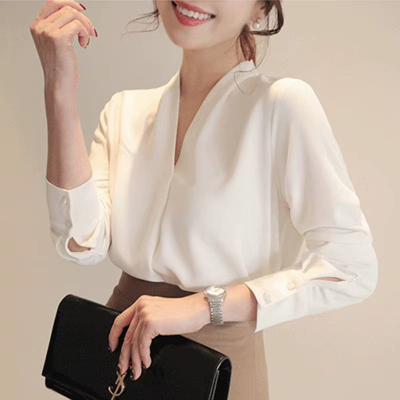 Women Shirts Long Sleeve Solid White Chiffon Office Blouse Women Clothes Womens Tops and Blouses Blusas Mujer De Moda 2024 A403