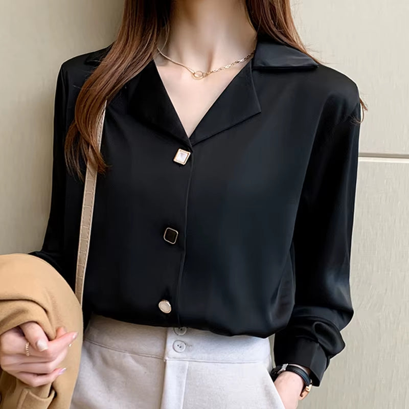 Shirt Women Long Sleeve Office Lady Suit Collar Black White Blouse Shirt Women Tops Blusas Mujer De Moda Shirts Female E127