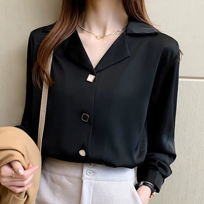 Shirt Women Long Sleeve Office Lady Suit Collar Black White Blouse Shirt Women Tops Blusas Mujer De Moda Shirts Female E127